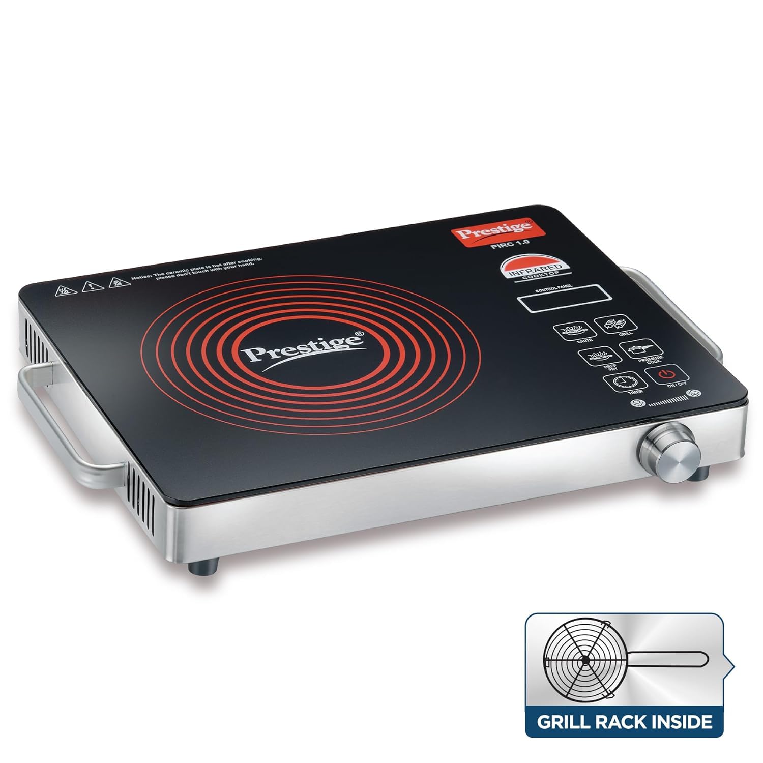 Prestige Infrared Cooktop PIRC 1.0 | 2200W, Stainless Steel & Ceramic | Adjustable Temperature Control | Cool Touch Handle | 1-Year Warranty | Black