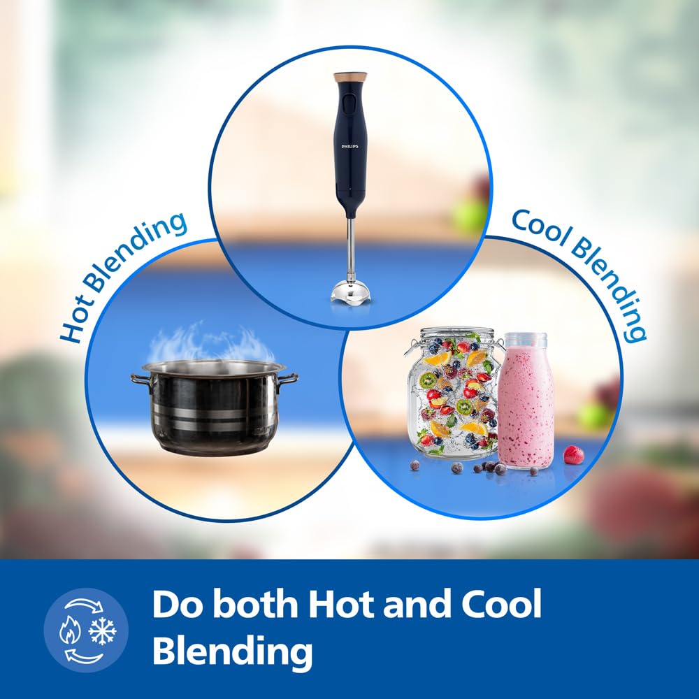PHILIPS HL1683/00 Hand Blender | Powerful 300W Motor | with Rust free steel arm | Easy single trigger operation | Specially designed blades | Wall bracket for easy storage, 2year warranty Blue & White