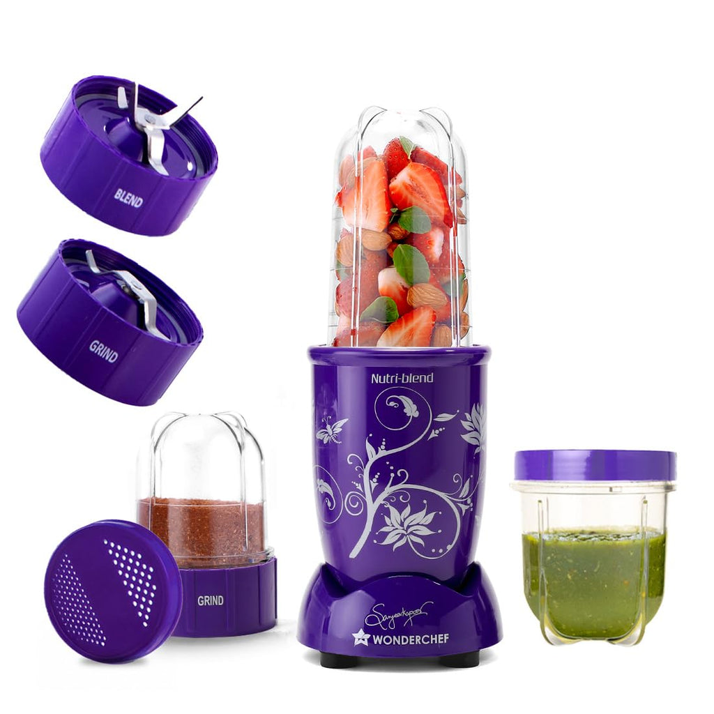 Wonderchef Nutri-blend 500W Mixer Grinder, 22000 RPM Motor, Smoothie Maker, Masala Grinder, Chutney Blender, 3 Unbreakable Jars, Recipe Book by Chef Sanjeev Kapoor, 2 Yr Warranty, Black
