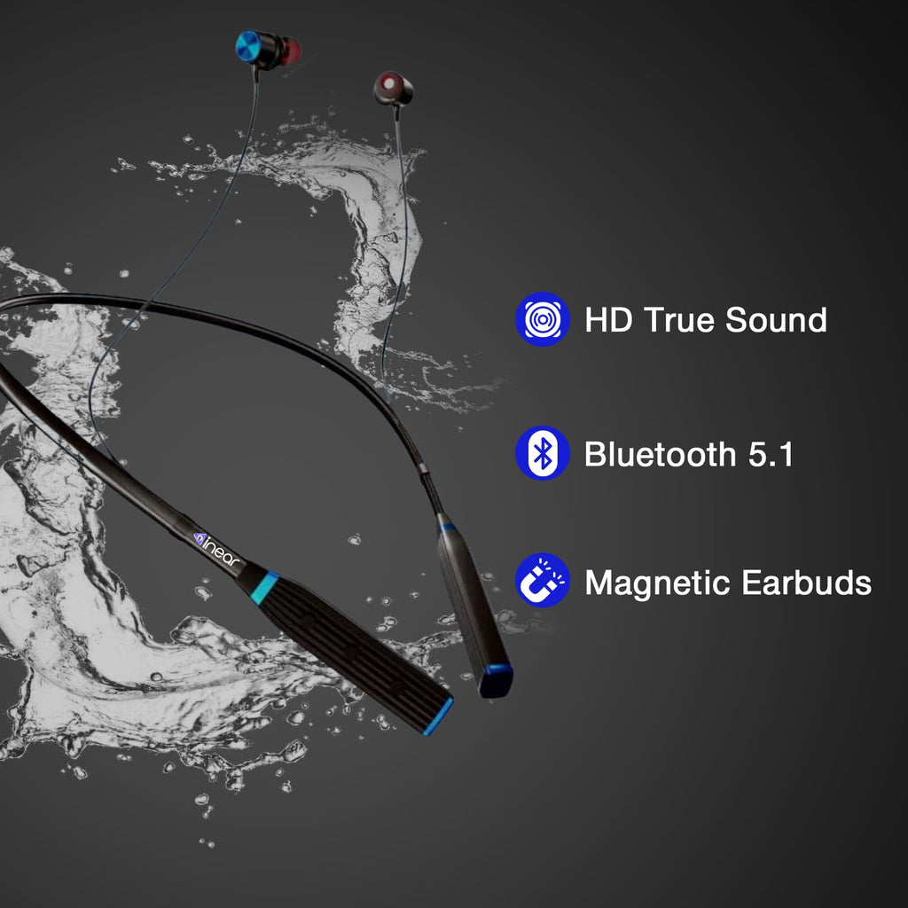 InEar MJ-Beat Bluetooth Wireless Neckband Earphones with Mic – Active Noise Cancellation, 24-Hour Music Playback, Type-C Fast Charging, Magnetic Earbuds, Lightweight Design, HD Sound | Blue