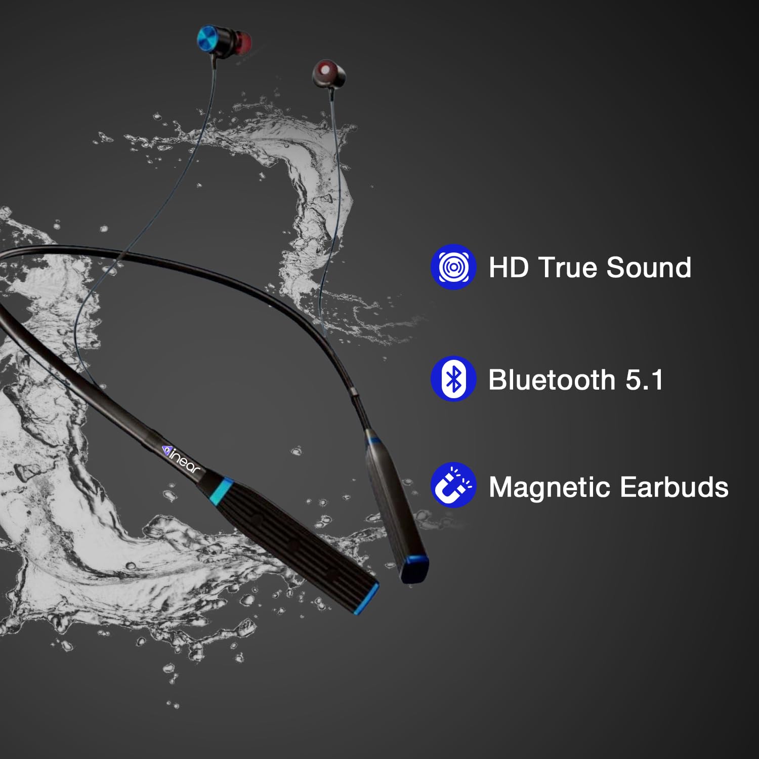 InEar MJ-Beat Bluetooth Wireless Neckband Earphones with Mic – Active Noise Cancellation, 24-Hour Music Playback, Type-C Fast Charging, Magnetic Earbuds, Lightweight Design, HD Sound | Blue