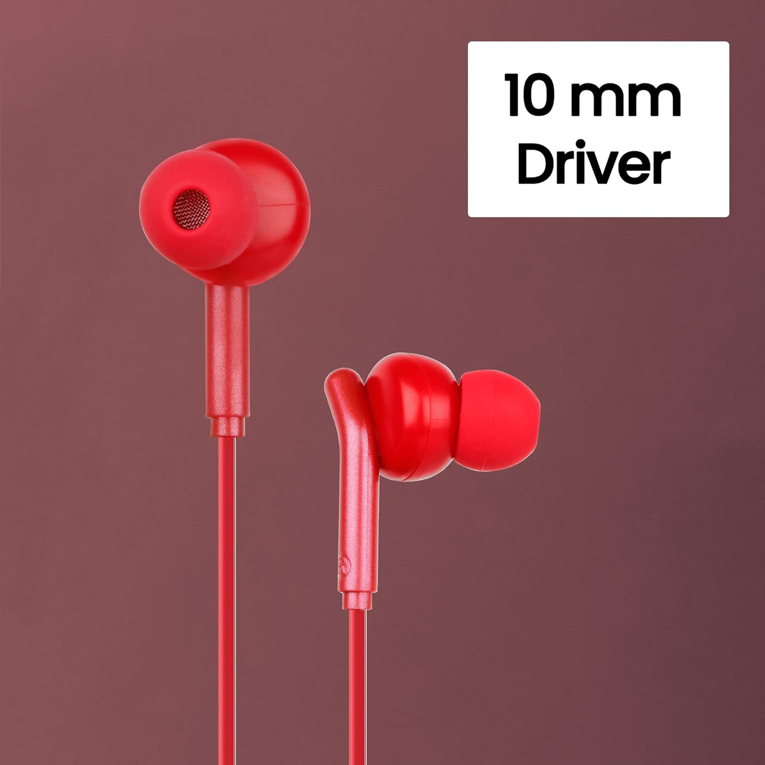 ZEBRONICS Bro in Ear Wired Earphones with Mic, 3.5mm Audio Jack, 10mm Drivers, Phone/Tablet Compatible (RED)