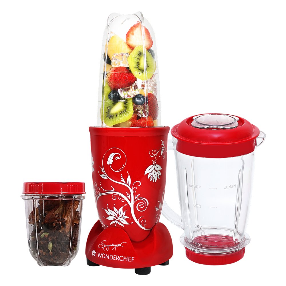 Wonderchef Nutri-blend 500W Mixer Grinder, 22000 RPM Motor, Smoothie Maker, Masala Grinder, Chutney Blender, 3 Unbreakable Jars, Recipe Book by Chef Sanjeev Kapoor, 2 Yr Warranty, Black