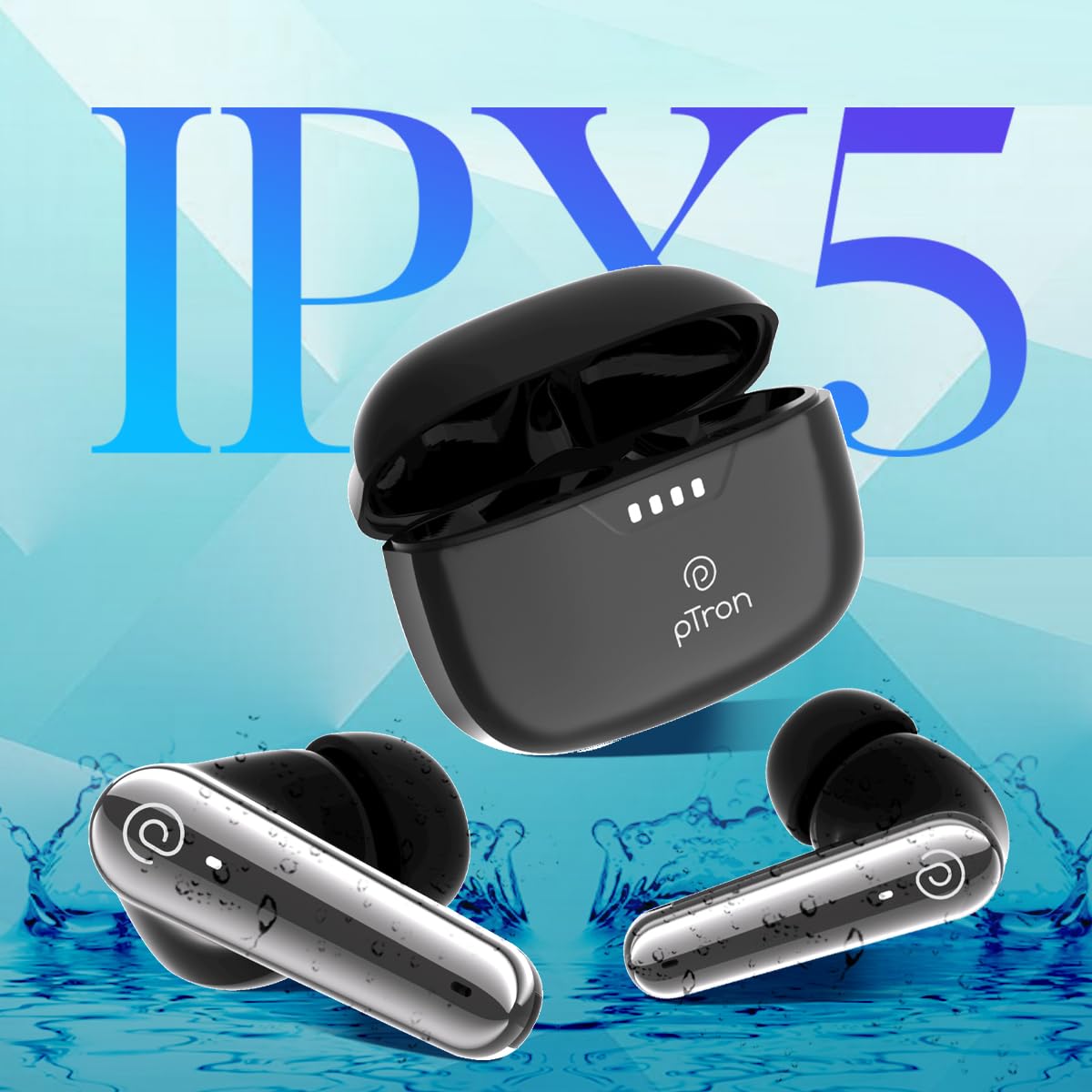 pTron Newly Launched Bassbuds Prism TWS Earbuds with 3D AudioScape, 45Hrs Playtime, TruTalk AI-ENC Calls, 50ms Low Latency Sync, BT5.3, Type-C Fast Charging, Voice Asst. & IPX5 Water Resistant (Black)