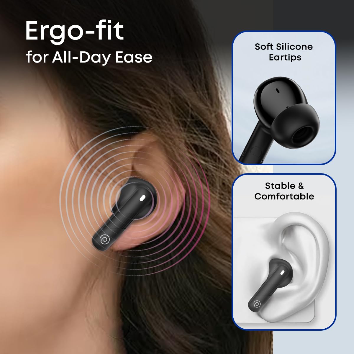 pTron Bassbuds Fury in-Ear TWS Earbuds with 13mm Drivers, 50Hrs Playtime, AI-ENC Clear Calls, Bluetooth V5.4 Wireless Headphones, Voice Assistant, Type C Charging & IPX5 Water Resistant (Black)