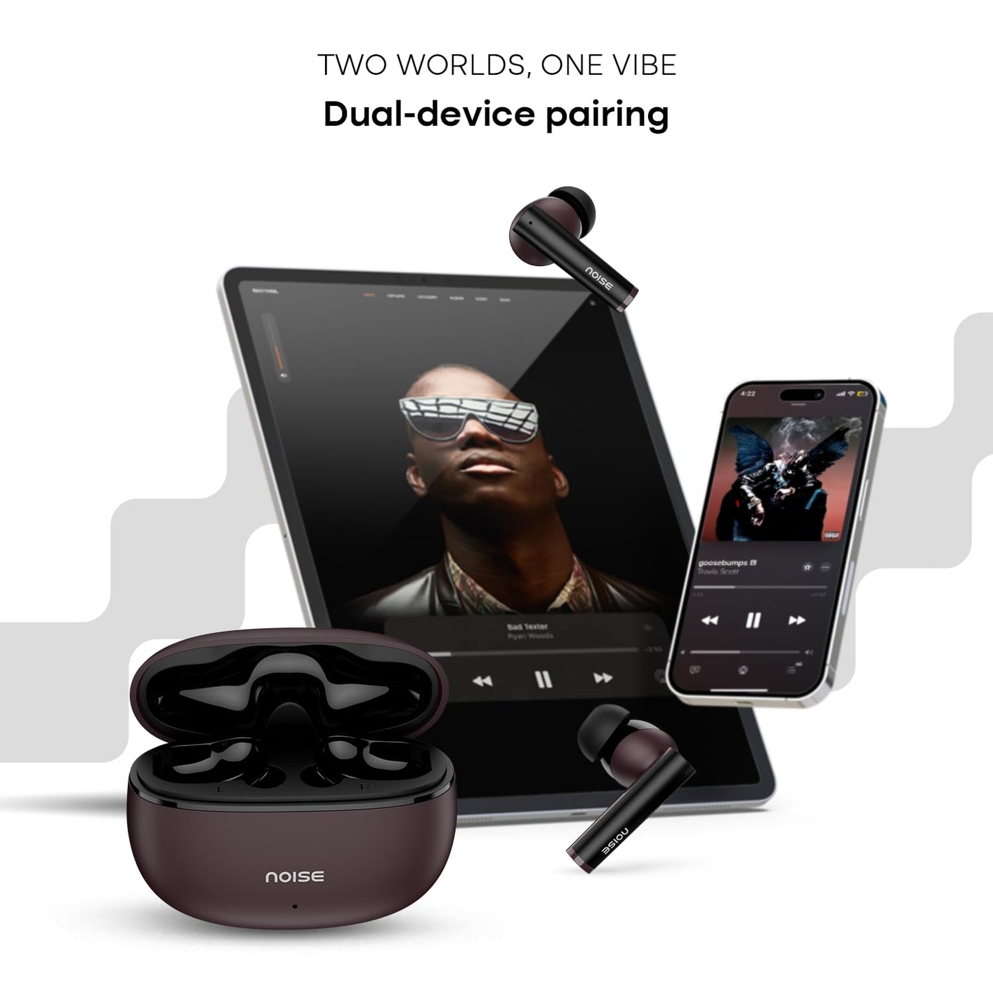 Noise Newly Launched Buds VS501 in Ear Truly Wireless Earbuds with 50H of Playtime, Quad Mic ENC, 10Mm Driver, Dual Device Pairing, Dual Color Tones, BT V5.3 (Plum Wine)