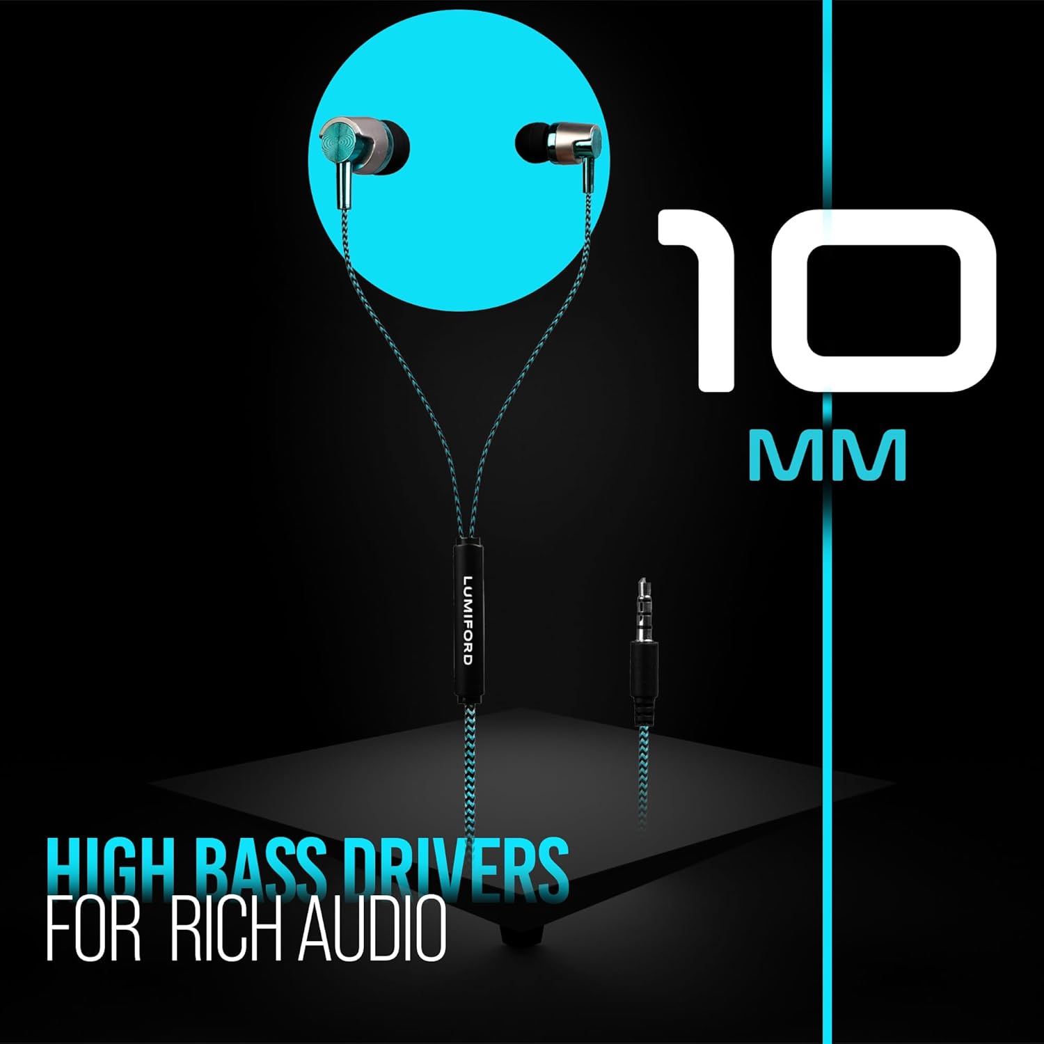 LUMIFORD U55 in-Ear Wired Earphones with Built-in mic | 3.5 mm Earphones with Effective Bass 10mm Dynamic Drivers, Passive Noise Cancellation, & 1.3m Tangle Free Cable with Volume Controllers (Blue)