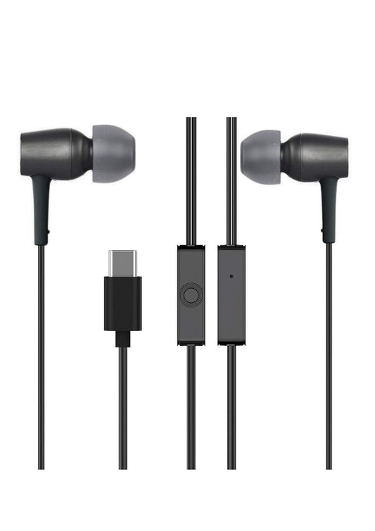Branded Type C Headphones with Mic, in-Ear Design, 12mm Driver for Deep Bass and Clear Sound, C Type Earphones Wired, Compatible with iPhone, Android Smartphones, Tablets, and USB C Devices (Black)