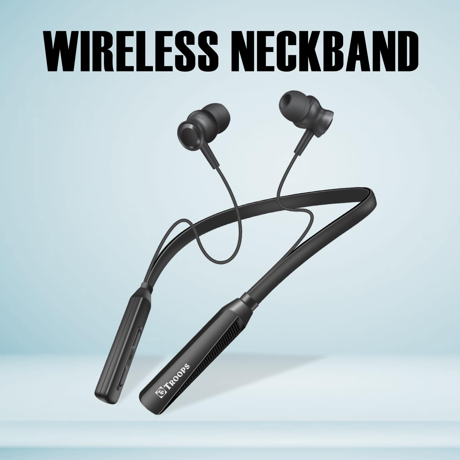 TP TROOPS Wireless in-Ear Neckband Bluetooth In Ear Earphones with 10mm Drivers, Rich Music Experience, 50 Hours Playtime, Type C Fast Charging, Neckband Earphones with Voice Assistant (Black)