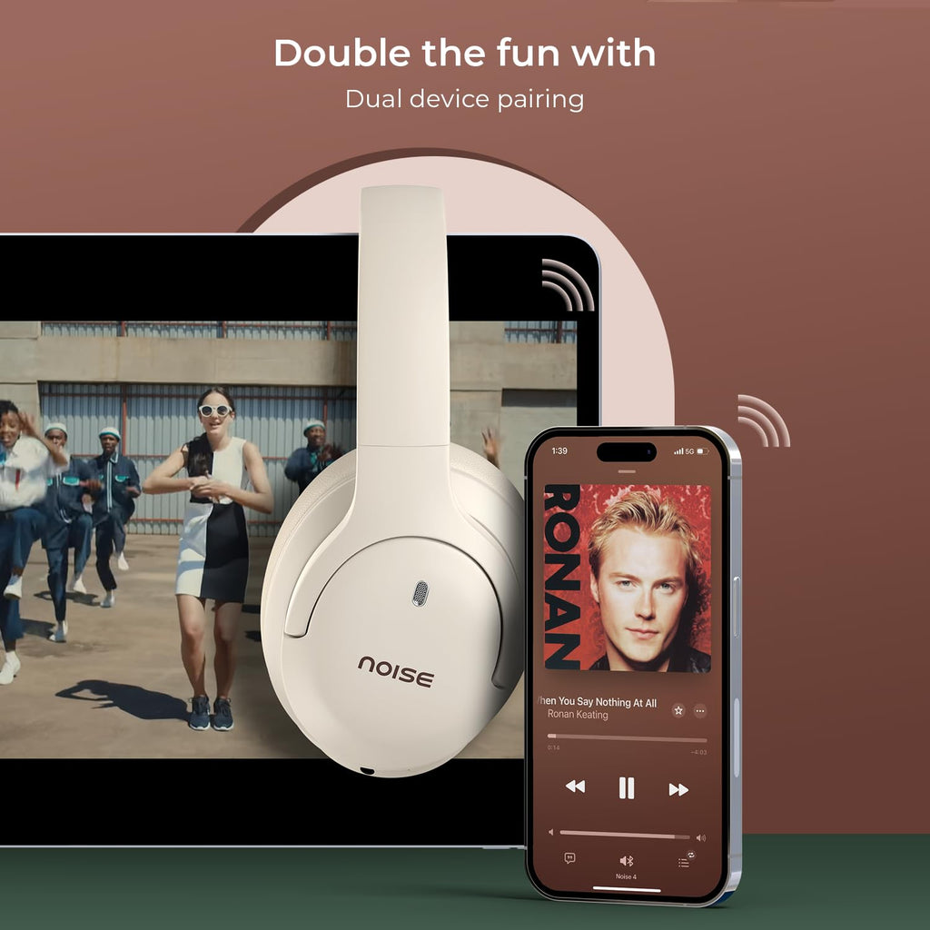 Noise Airwave Max 4 Wireless Over Ear Headphones with 70H Playtime, ENC, 40mm Driver, Low Latency(up to 40ms), Dual Pairing, BT v5.4 (Calm Beige)