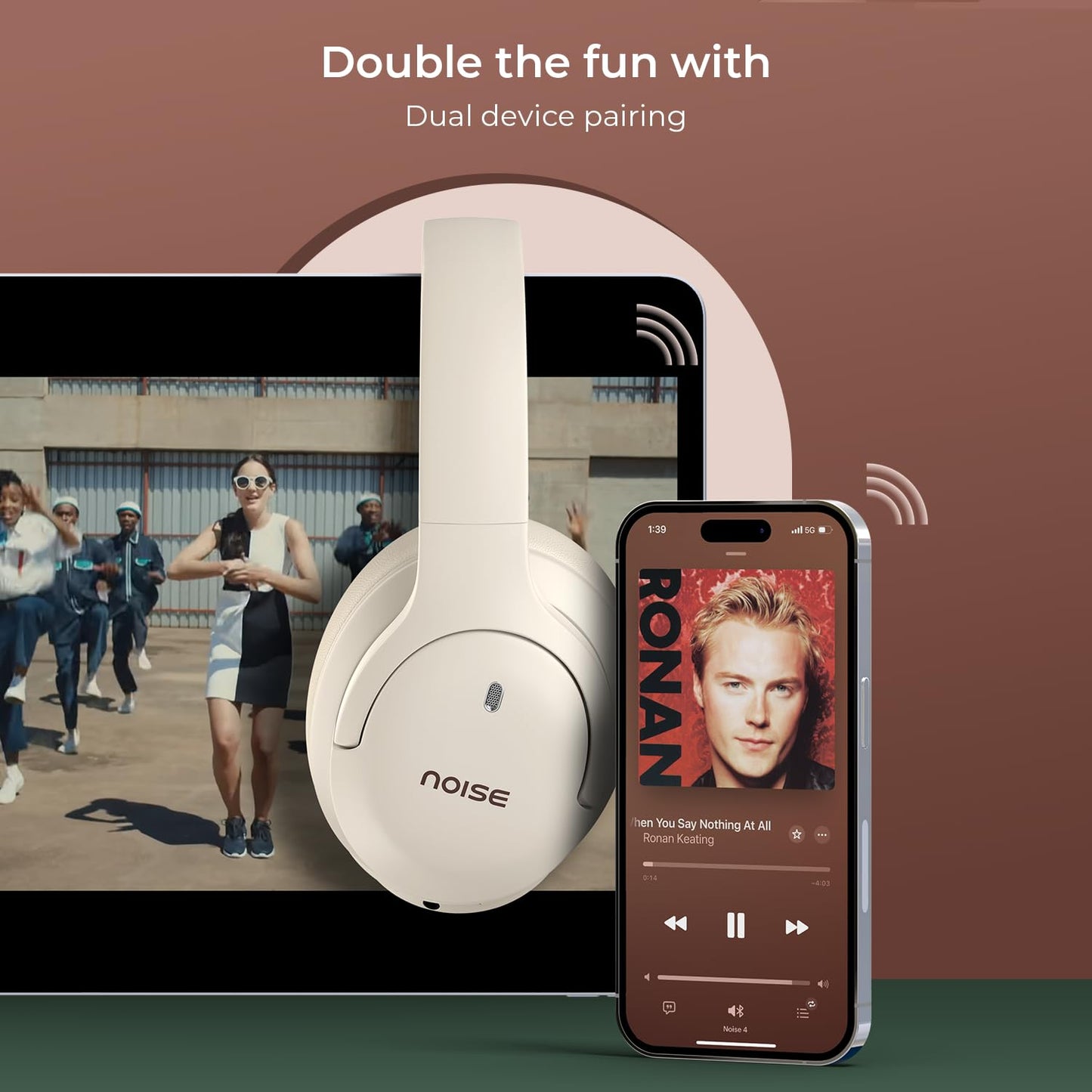 Noise Airwave Max 4 Wireless Over Ear Headphones with 70H Playtime, ENC, 40mm Driver, Low Latency(up to 40ms), Dual Pairing, BT v5.4 (Calm Beige)