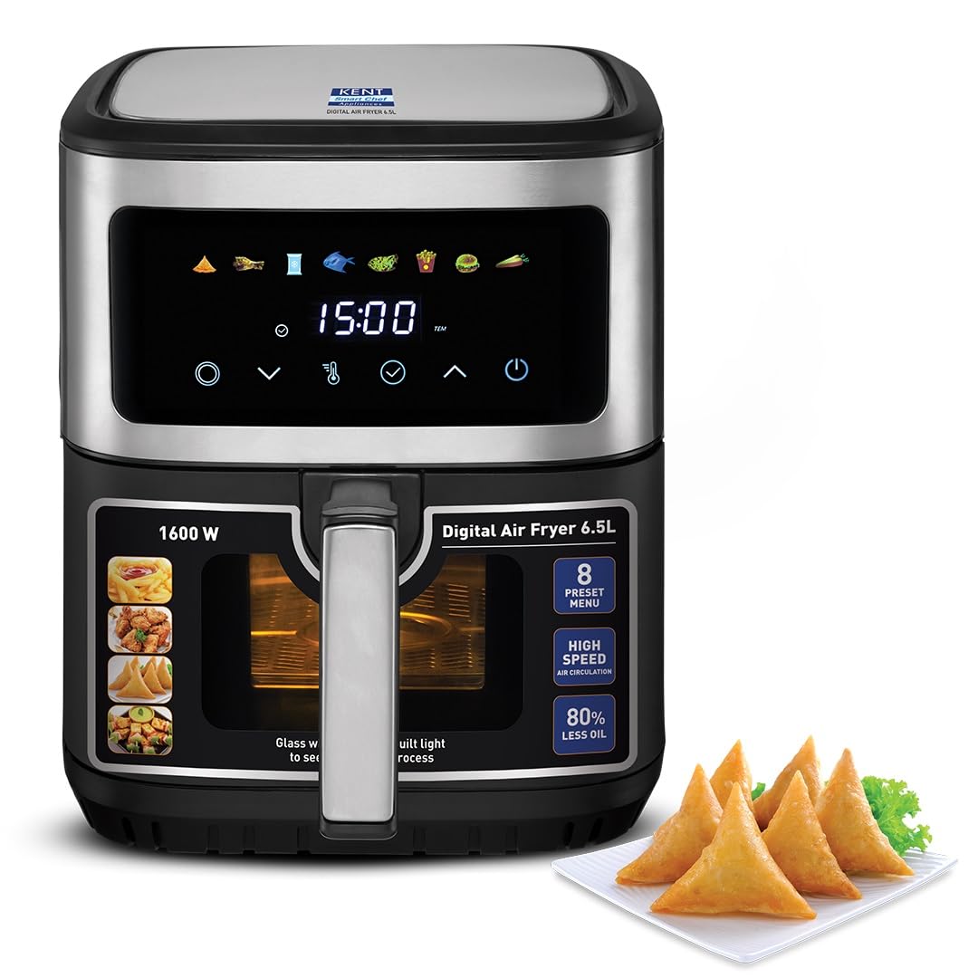KENT 16096 Classic Hot Air Fryer 4L 1300 W | 80% Less Oil | Instant Electric Air Fryer | Auto Cut Off | Fry, Grill, Roast, Steam, and Bake | 1 Year Warranty | Black