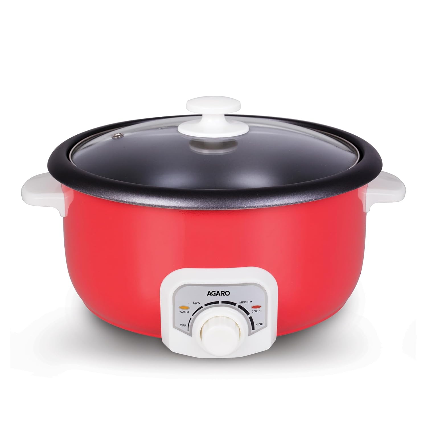 AGARO Regal Electric Multi Cooking Pot, 3L, 1200W, Steamer, Fryer, Aluminium Pot, Glass Lid, Adjustable Temperature Control, Rice, Veggies, Red.