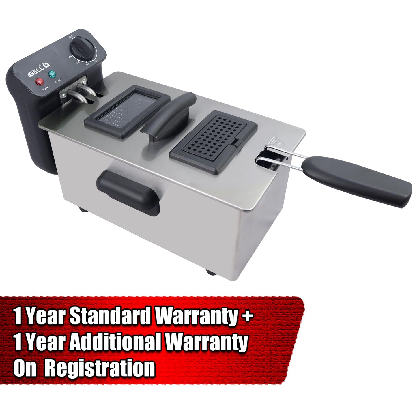 iBELL DF310M Electric Deep Fryer 3 Litre Stainless Steel 2000W with Variable Temperature Control Lid (Silver)