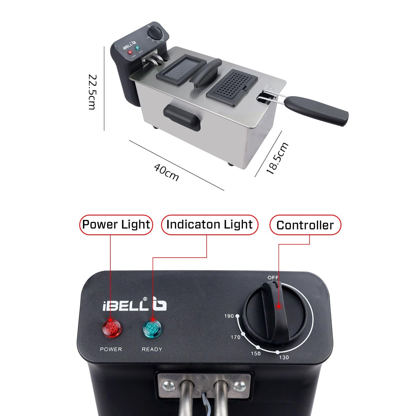 iBELL DF310M Electric Deep Fryer 3 Litre Stainless Steel 2000W with Variable Temperature Control Lid (Silver)