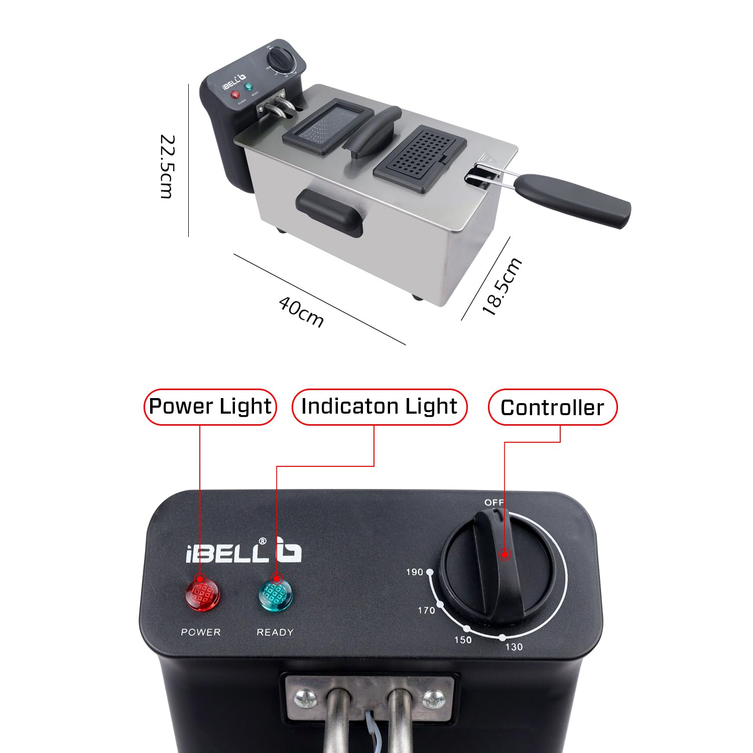 iBELL DF310M Electric Deep Fryer 3 Litre Stainless Steel 2000W with Variable Temperature Control Lid (Silver)