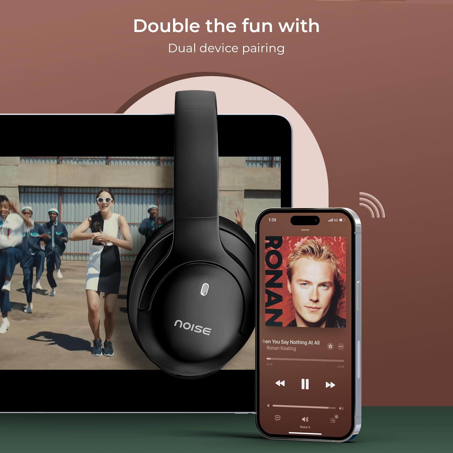 Noise Airwave Max 4 Wireless Over Ear Headphones with 70H Playtime, ENC, 40mm Driver, Low Latency(up to 40ms), Dual Pairing, BT v5.4 (Carbon Black)