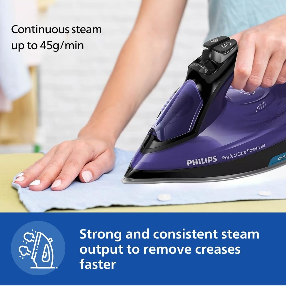PHILIPS Plastic Perfect Care Power Life Steam Iron Gc3925/34,2400 Watts Up To 45 G/Min Steam Output,Optitemp Technology,Steam Glide Plus Soleplate,Drip-Stop And Shut-Off With No-Burns Guaranteed