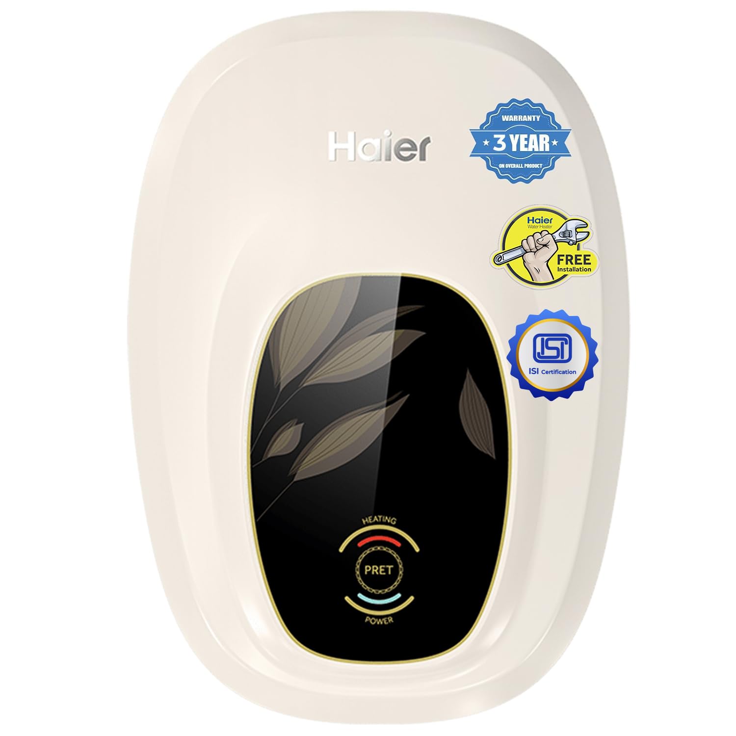 Haier Pret White Geyser 3 Litre 3KW Fast Heating Glass-Lined Instant Water Heater ABS Out Body for High-rise Building 8 Bar Instant Geyser for Kitchen& Bathroom, Wall-Mounting