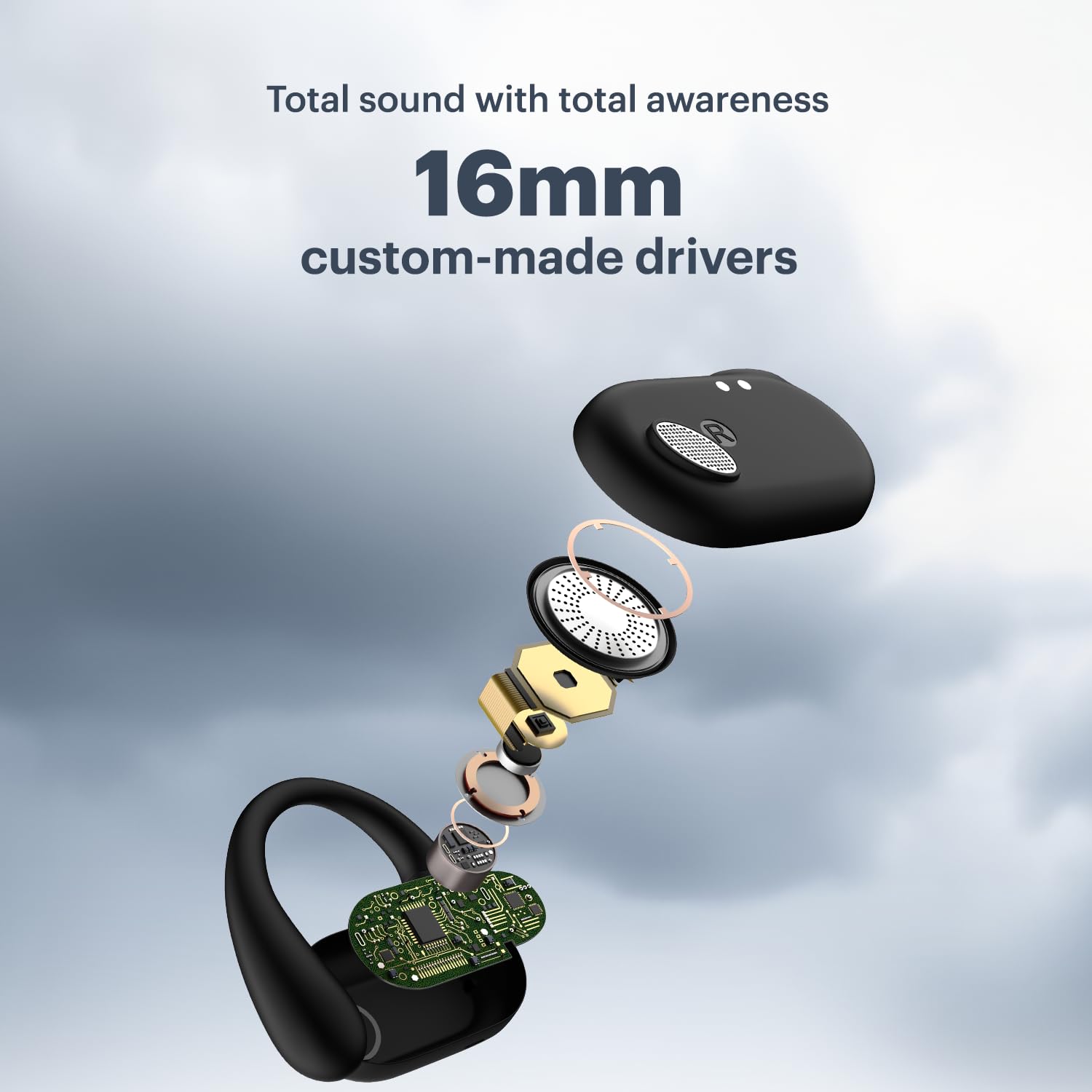 Noise Pure Pods Wireless Open Ear Earbuds with AirWave™ Technology,Up-to 80H Playtime,Quad Mic with ENC,16mm Neodymium Dynamic Driver,Detachable Pure Band,BTv5.3 (Power Black)