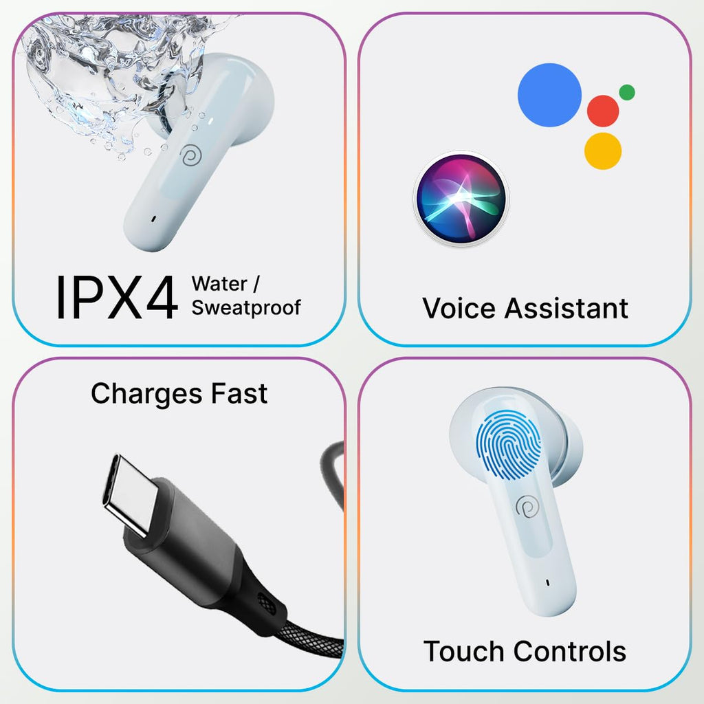 pTron Bassbuds Astra in-Ear TWS Earbuds with Stereo Sound, 34Hrs Playtime, Stereo Calls, Bluetooth V5.3 Headphones with Quick Pairing, Touch Control, Voice Assistant, Type C Charging & IPX4 (Grey)