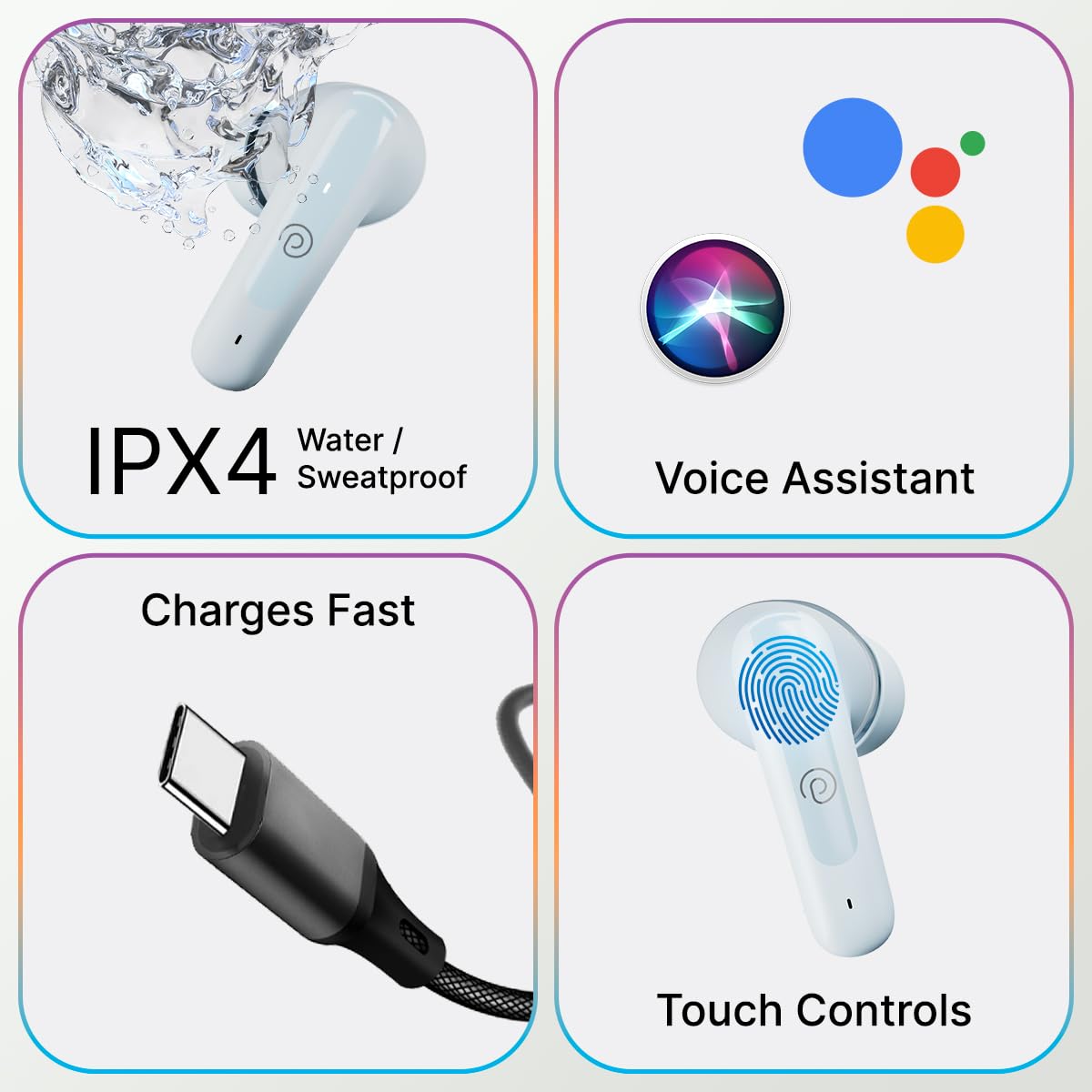 pTron Bassbuds Astra in-Ear TWS Earbuds with Stereo Sound, 34Hrs Playtime, Stereo Calls, Bluetooth V5.3 Headphones with Quick Pairing, Touch Control, Voice Assistant, Type C Charging & IPX4 (Grey)