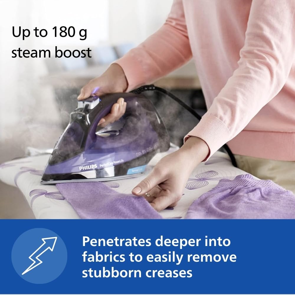 PHILIPS Plastic Perfect Care Power Life Steam Iron Gc3925/34,2400 Watts Up To 45 G/Min Steam Output,Optitemp Technology,Steam Glide Plus Soleplate,Drip-Stop And Shut-Off With No-Burns Guaranteed