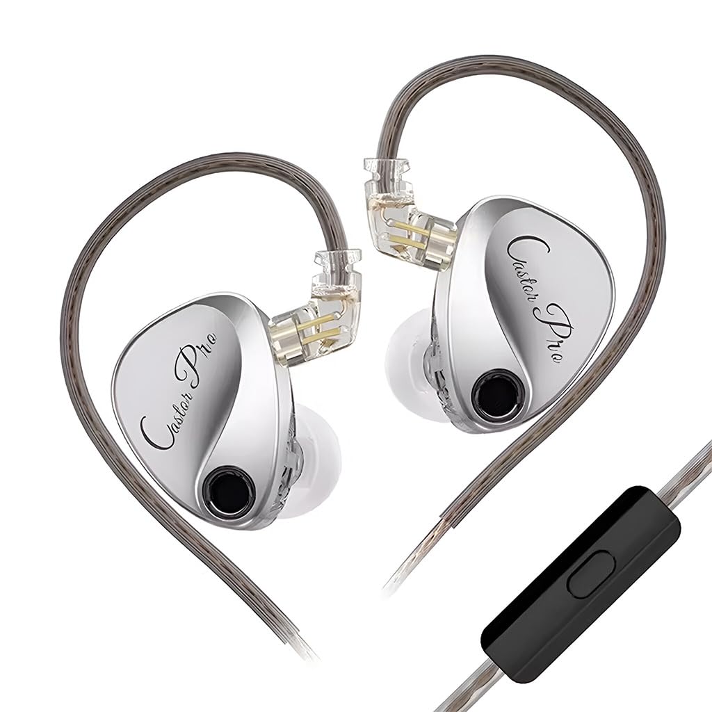 KZ Castor Pro IEM with HD Mic, Dual 10mm Dynamic Driver, Harman Target Improved Bass for Hi-Res Audio Quality, 4 Tuning Switch, Oxygen Free Copper Flat Cable, 0.78mm 2Pin & 3.5mm Plug Compatible
