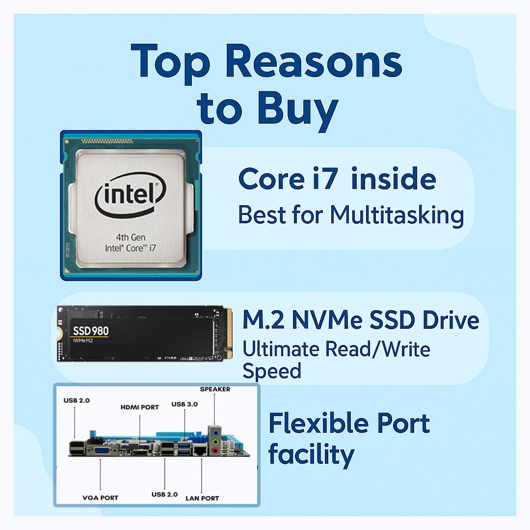 CloudVU Desktop Computer PC,Core i7-4790 || 16GB RAM || 512GB SSD M.2 NVMe || HDMI, VGA, Gigabit LAN,USB 3.0,HD Graphics,Windows11 Pro Licence, MS Office(Office/Developer PC 512GB SSD NVMe, 16GB)