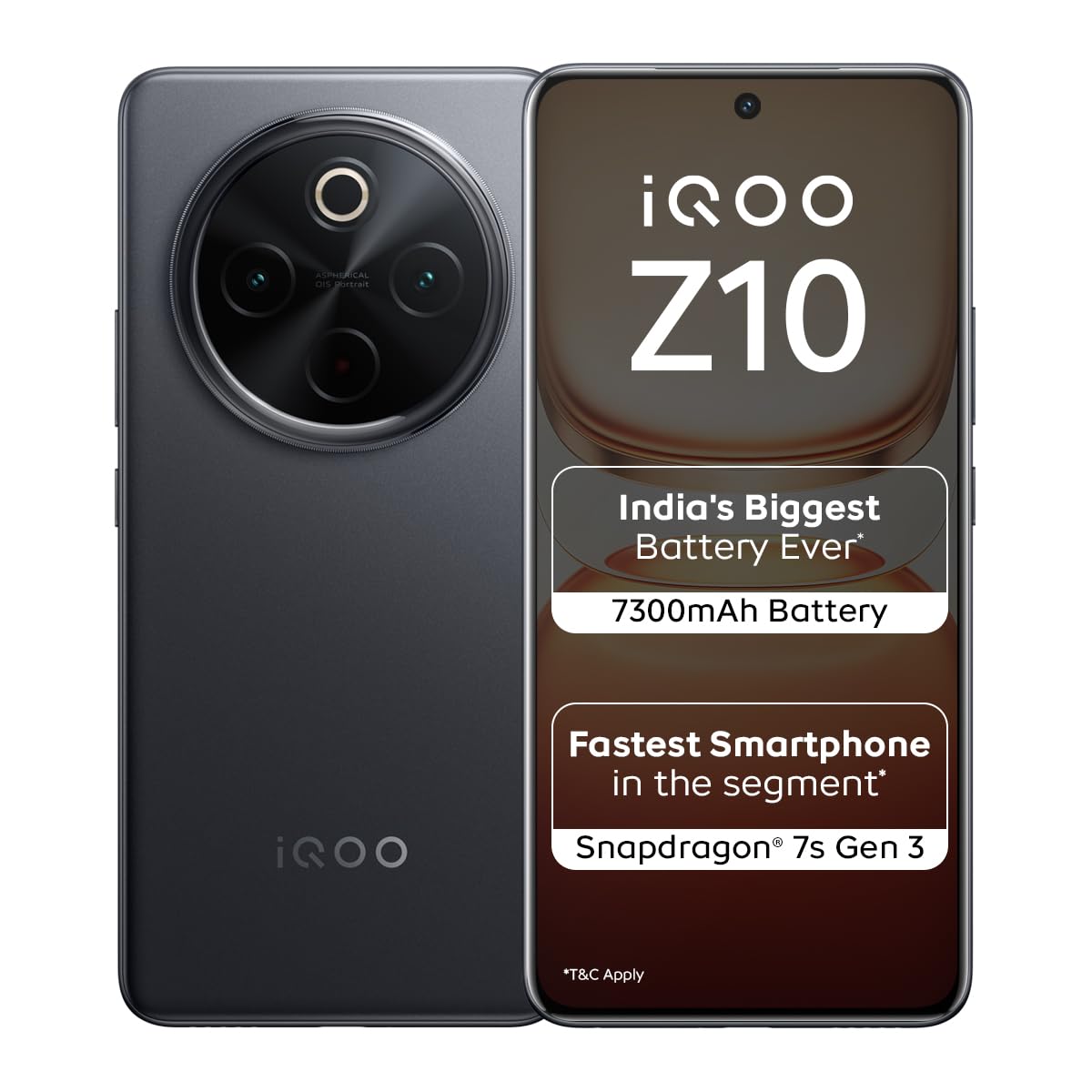 iQOO Z10 5G (Stellar Black, 8GB RAM, 256GB Storage) | India's Biggest Ever 7300 mAh Battery | Snapdragon 7s Gen 3 Processor | Brightest Quad Curved AMOLED Display in The Segment