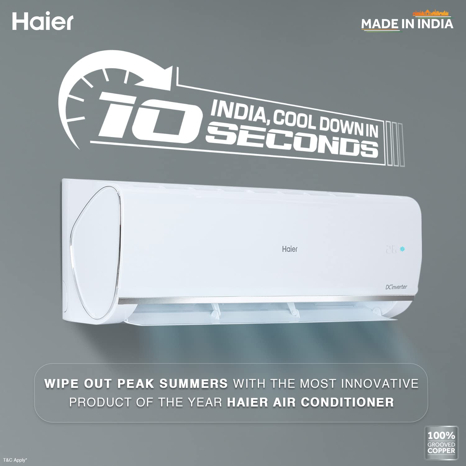 Haier 1.5 Ton 3 Star Inverter Split AC (Copper,Convertible 7 in 1 Cooling Modes, Antibacterial Filter, HSU18K-PYS3BE1-INV, White)