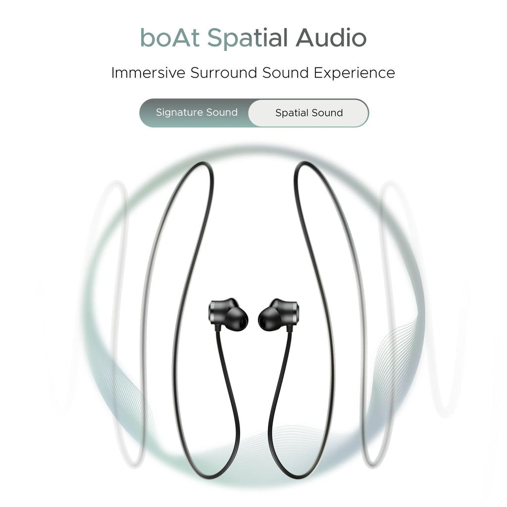 boAt Rockerz 255 Z Plus, AI-Enx Tech, Spatial Audio, 50HRS Battery, Low Latency Mode, Fast Charge, App Support, IPX4 BT V5.3, Bluetooth Neckband, Wireless With Mic In ear Phones (Active/Classic Black)