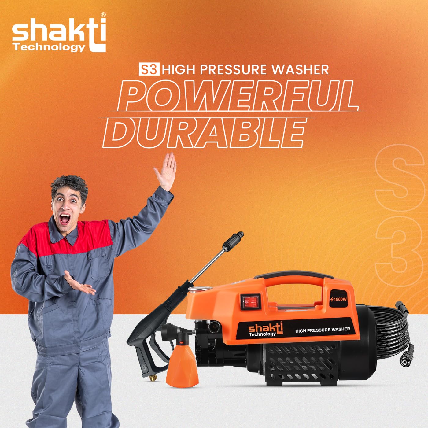 Shakti Technology S3 High Pressure Car Washer Machine 1800 Watts and Pressure 120 Bar for Cleaning Car, Bike & Home (S3)