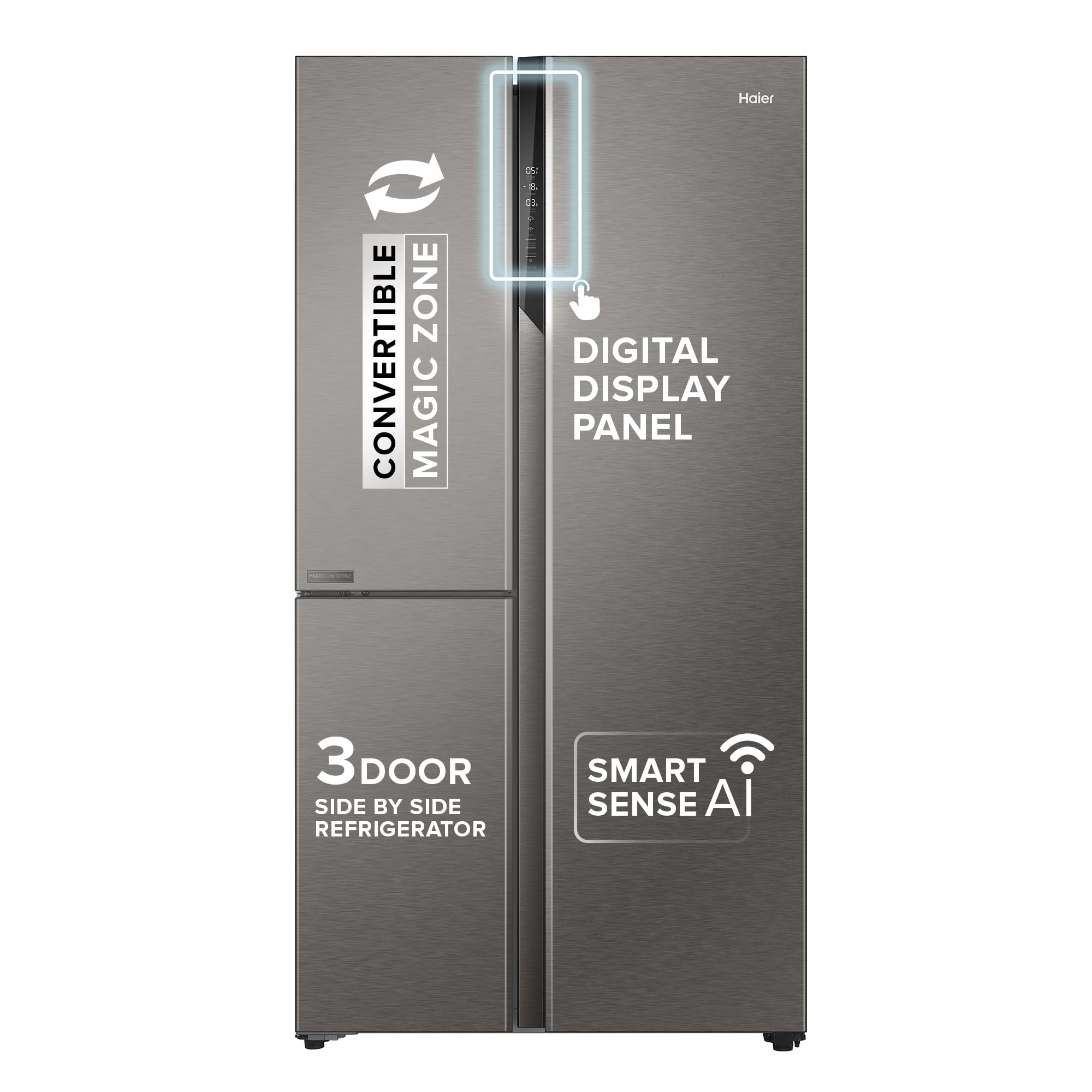 Haier 598L 3 Star 3-Door Side by Side Frost Free Refrigerator | Expert Inverter Technology | Digital Display Panel | Jumbo Ice Maker | Deo Fresh Technology (HRT-683GK, Graphite Black)