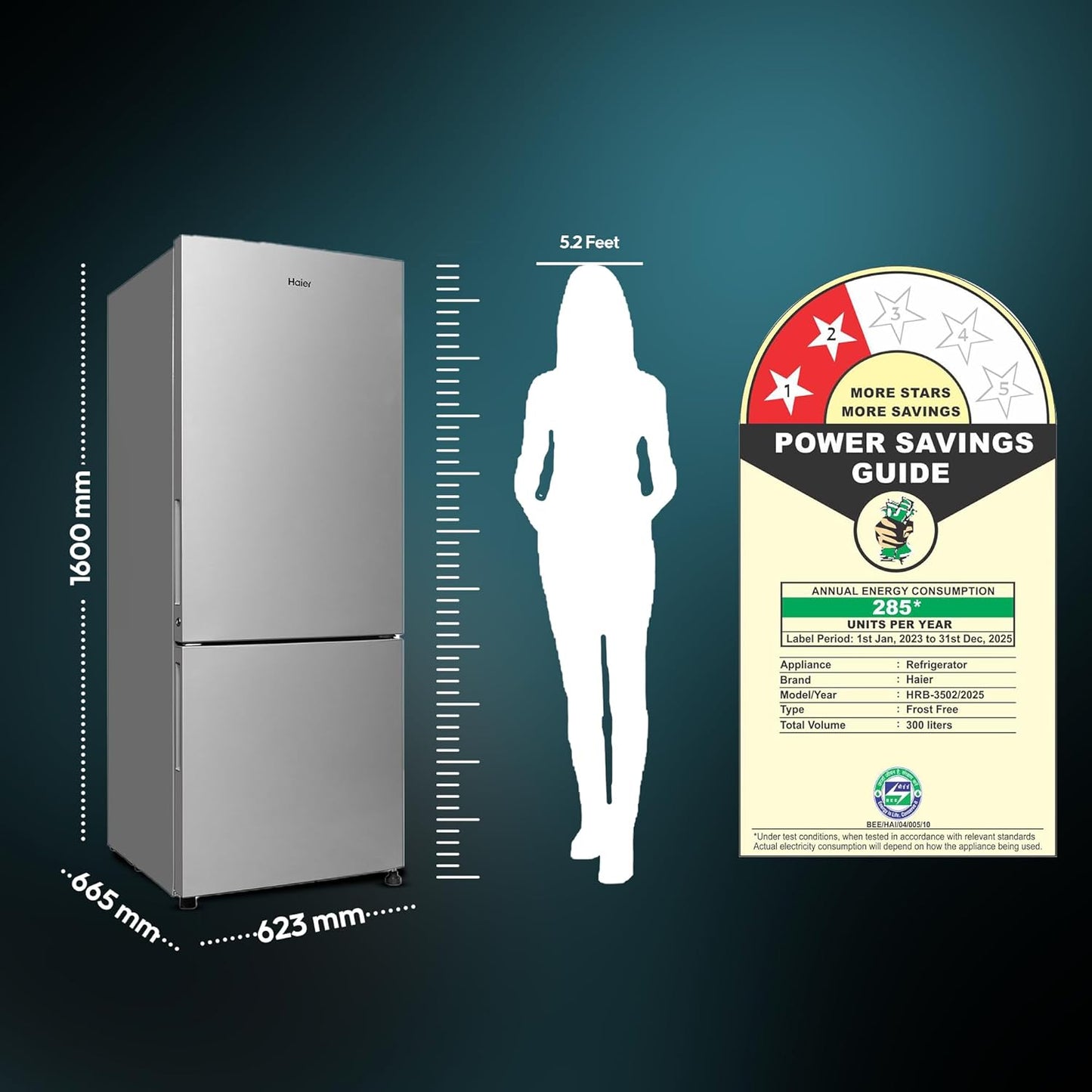 Haier 325 L 2 Star Frost Free Bottom Mount Double Door Refrigerator | Jhukna Mat - Bottom Freezer | Twin Inverter | Twist Ice Maker | 1 Hour Icing Technology (HRB-3502BS-P, Brushline Silver)