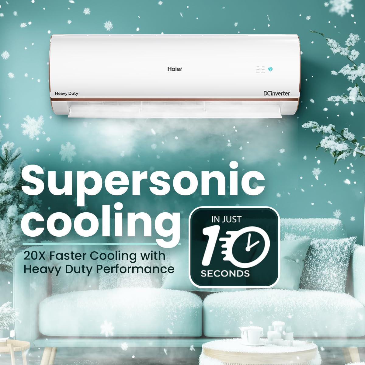 Haier 2 Ton 5 Star HEXA Inverter Split AC (6300 Watts, Copper, 7 in 1 Convertible, Heavy Duty, HD Filter, Cools at 60°C, Frost Self Clean, 20mtrs Air Throw - HSU24HD-ANW5BN-INV)