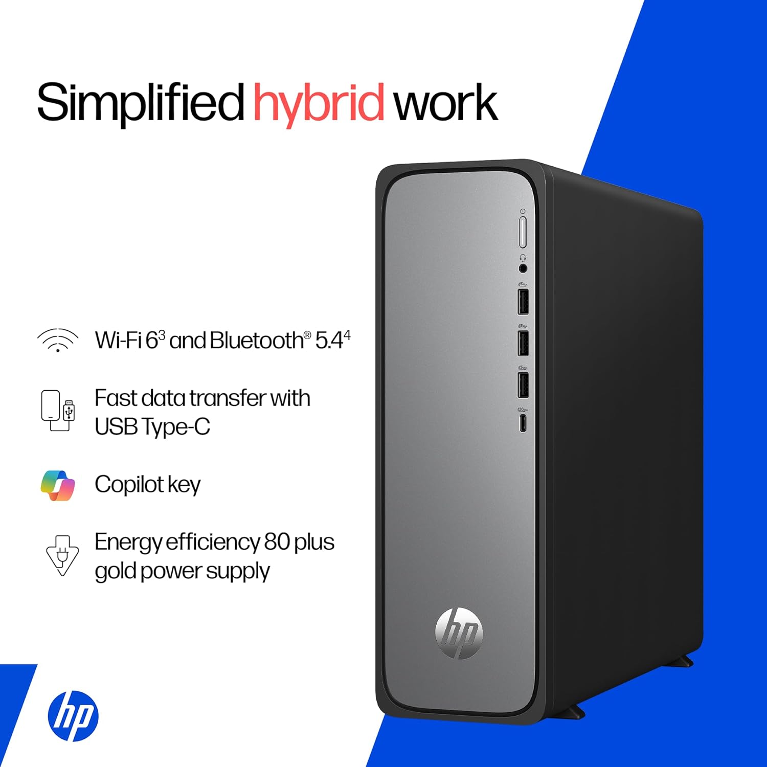 HP OmniDesk Slim, 13th Gen Intel Core i3-13100 (8GB DDR5, 512GB SSD), Win11, M365* Office 24, Meteor Silver, 3.8kg, Black Wired Keyboard, UHD Graphics, S03-0001in