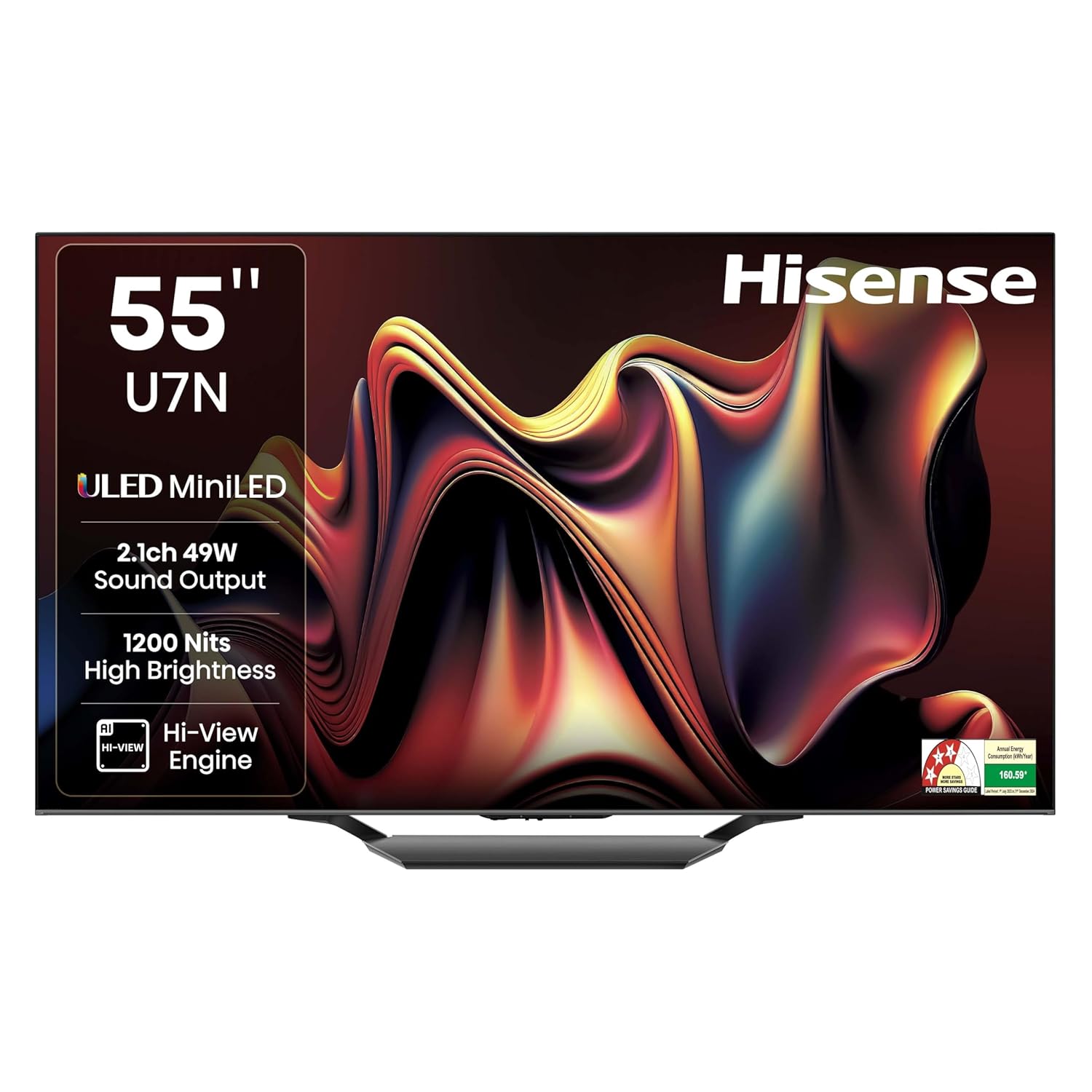 Hisense 139 cm (55 inches) U7N Series 4K Ultra HD Smart QLED Mini LED TV 55U7N (Black)