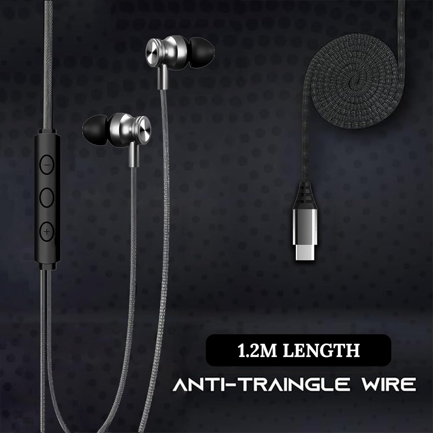 Kratos Tune V4 C Type Earphones Wired, 13mm Bass Drivers Earphone, Inline Control Type c Headphones with Mic, Sweat Resistant, Comfort Fit Type c Earphone with Volume Control,Metallic c pin Earphones