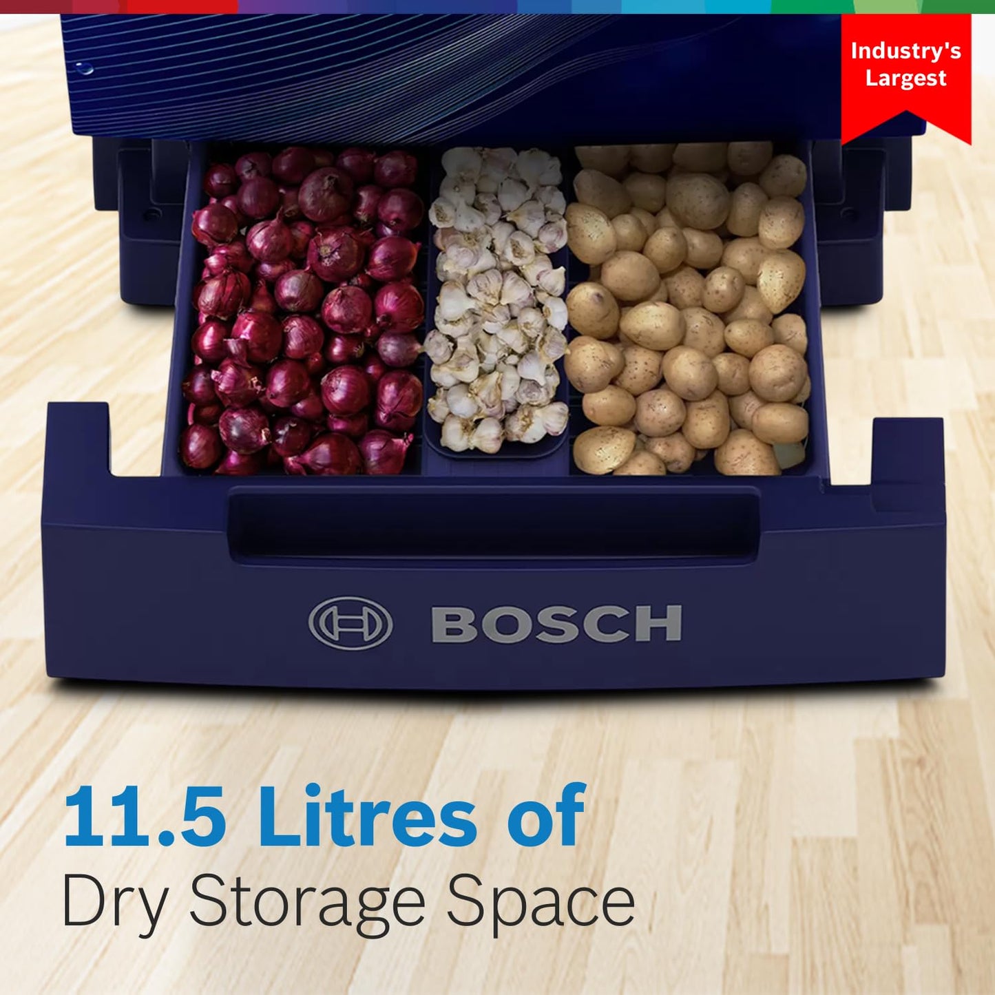 Bosch 187L, 4 Star, Single Door Refrigerator with Industry's largest base drawer, vegetable box* & Beverage space (CST18B34PI, Feather blue) 18 Hr Cooling Retention, 2.5x Cooling, inverter compressor