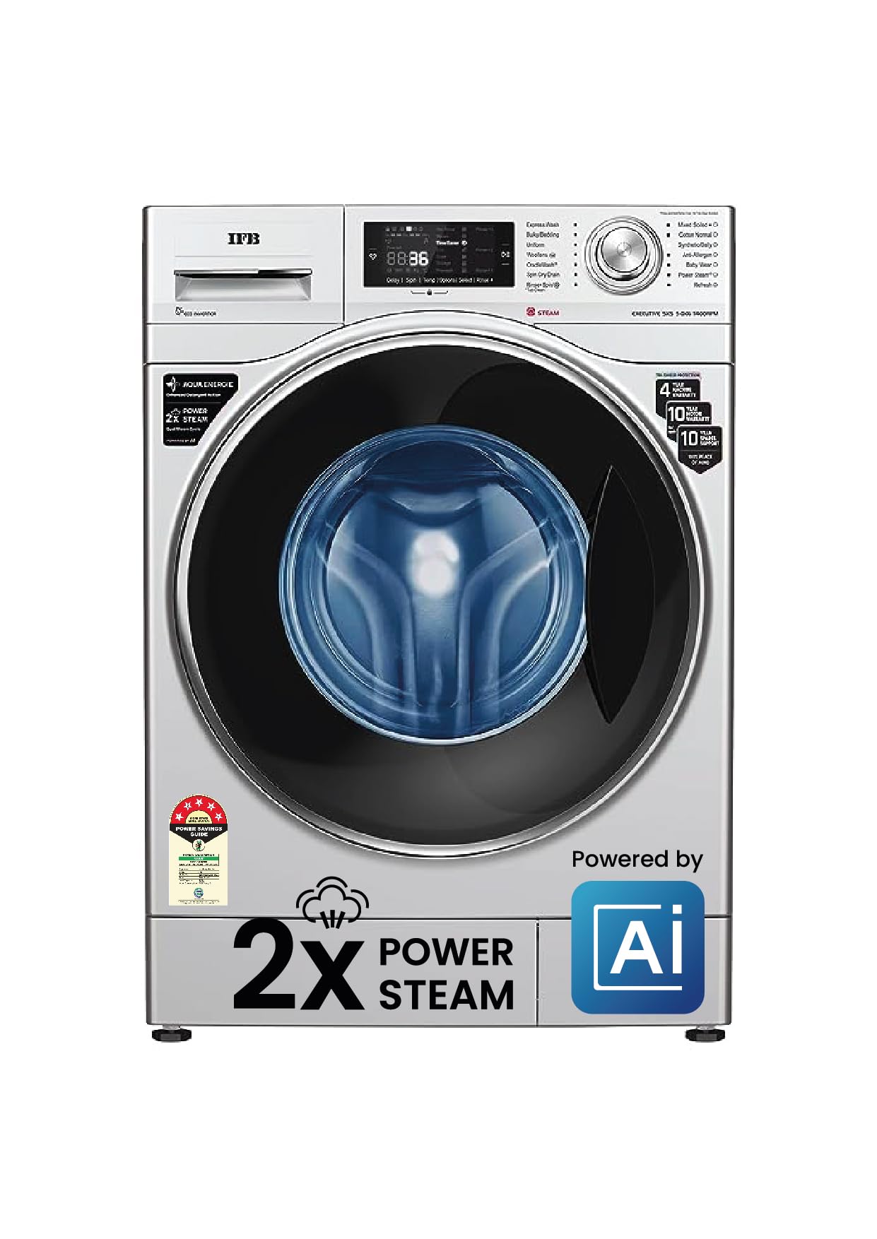 IFB 9 Kg 5 Star Powered by AI with 9 Swirl Wash, WiFi, Fully Automatic Front Load Washing Machine (Executive SXN 9014K, Steam Refresh Program with Eco Inverter, Rich Silver)