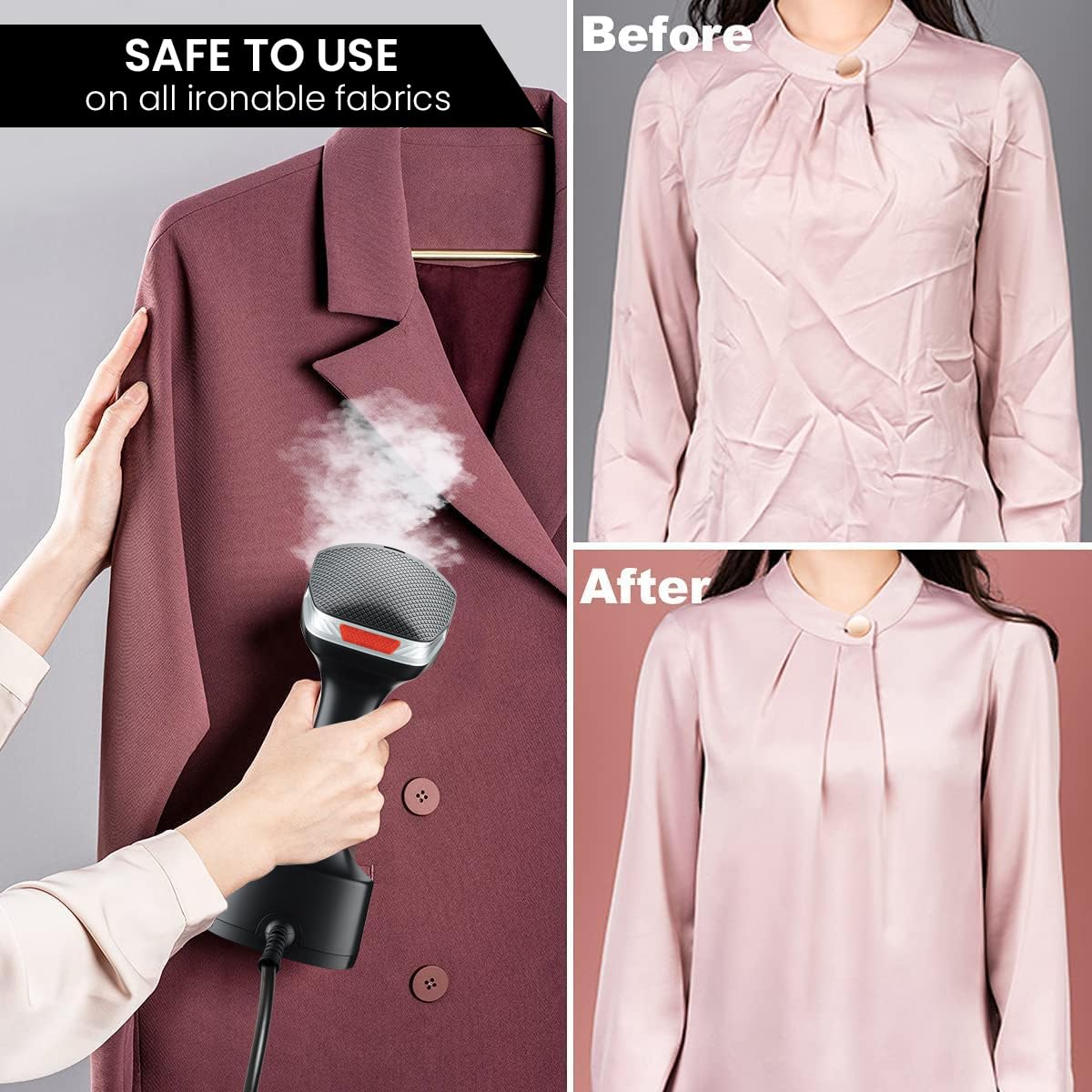 INALSA Garment Steamer for Clothes,Steam Iron Press - Vertical & Horizontal Steaming up to 25g/min, 1600 Watt,340 ml Water tank & 28 sec Fast Heating,Hetaing On/OFF Indicator Light (Cosicosy)