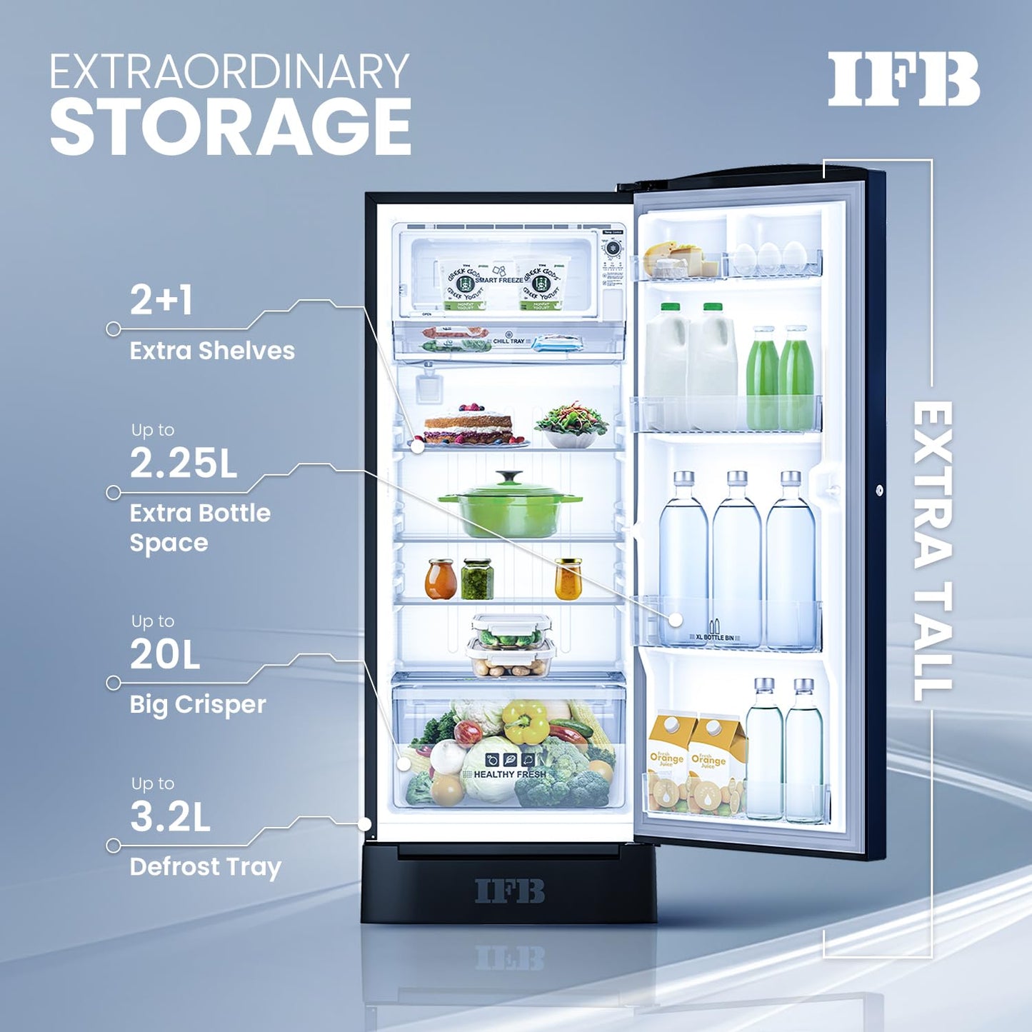 IFB 187L 4 Star Direct Cool Advanced Inverter Single Door Refrigerator (IFBDC-2134DBNED, Divine Bliss-Blue, Humidity Controller, Extraordinary Space with Base Drawer)