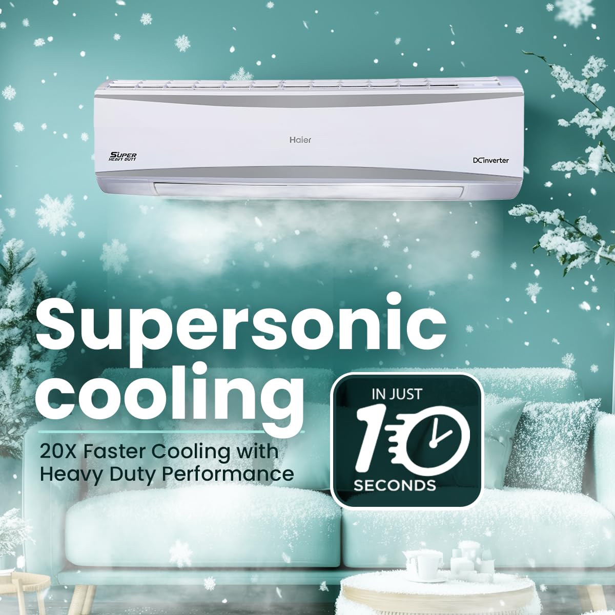 Haier 2.4 Ton 3 Star HEXA Inverter Split AC (7980 Watts, Copper, Super Heavy Duty, 7 in 1 Convertible, HD Filter, Cools at 60°C, 20 Mtrs Air Throw - HSU80SHD-AOW3BN-INV,White)