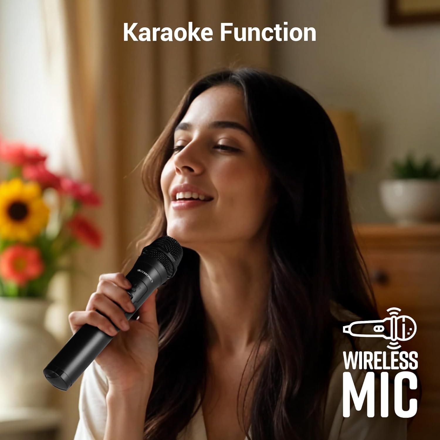 ZEBRONICS Sound Feast 800,Portable Party Bluetooth Speaker,55 Watts,6 Hours Playback,6.5 inch Powerful Driver,Wireless MIC,Karaoke,Mobile Holder,RGB,TWS | USB | AUX | 6.3mm MIC,Deep Bass,Black