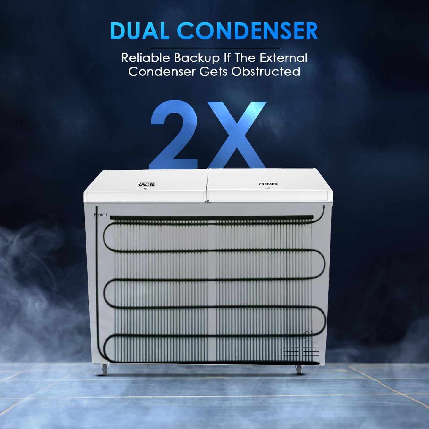 Haier HFC-325CM5, Double Door Combo Freezer (Half Cooler & Half Freezer Combo), Freeze & Chill together, Dual Condenser, Metal liner & 4 Years Comprehensive Warranty (White)