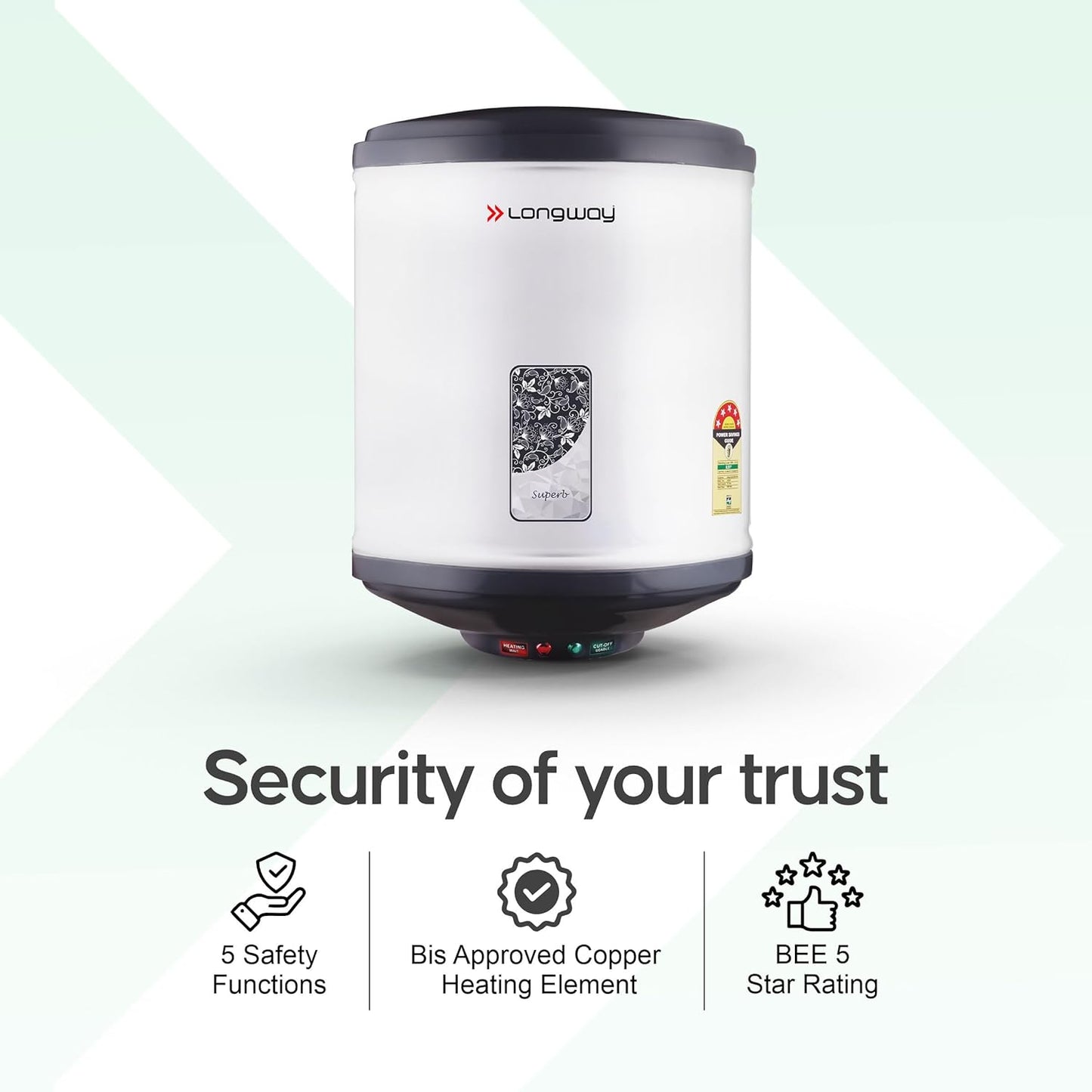 Longway Superb 10 Liters 5 Star Rated Automatic Instant Water Heater for Home | Water Geyser | Electric Geyser with Multiple Safety System & Anti-Rust Coating | 5 Years Warranty on Tank | Gray