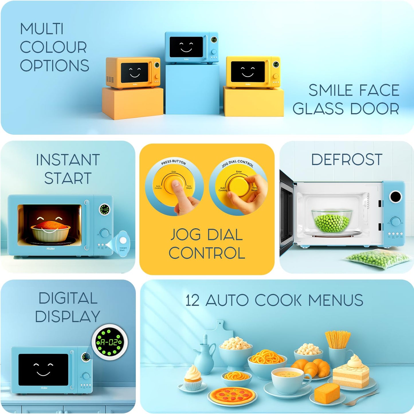 Haier Vogue 20L Blueberry Solo Microwave Oven with Auto Cook Menus I Digital Display