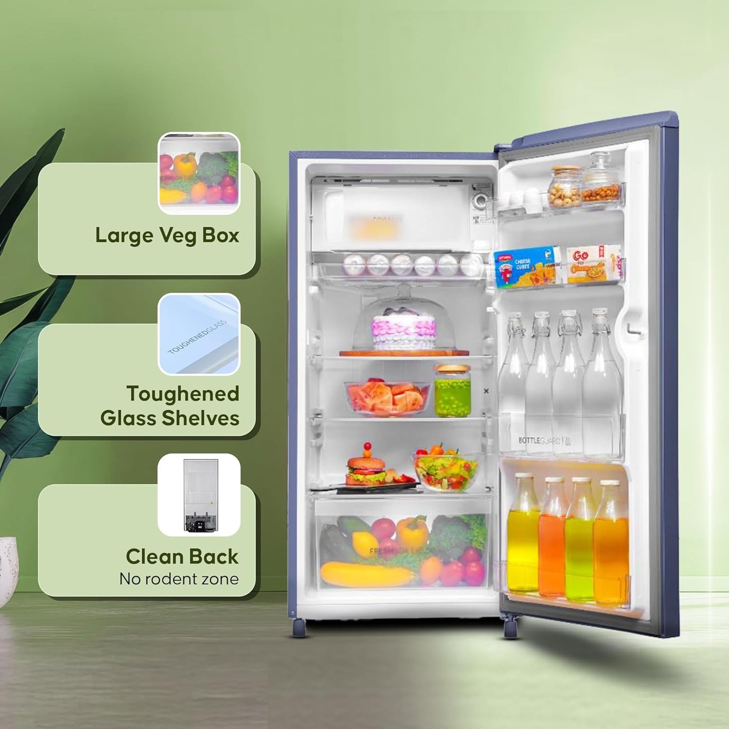 Haier 185 L, 2-Star Direct-Cool Single Door Refrigerator with DEFT Technology & Large Vegetable Box (HED-19TRB-N, Radish Blue)