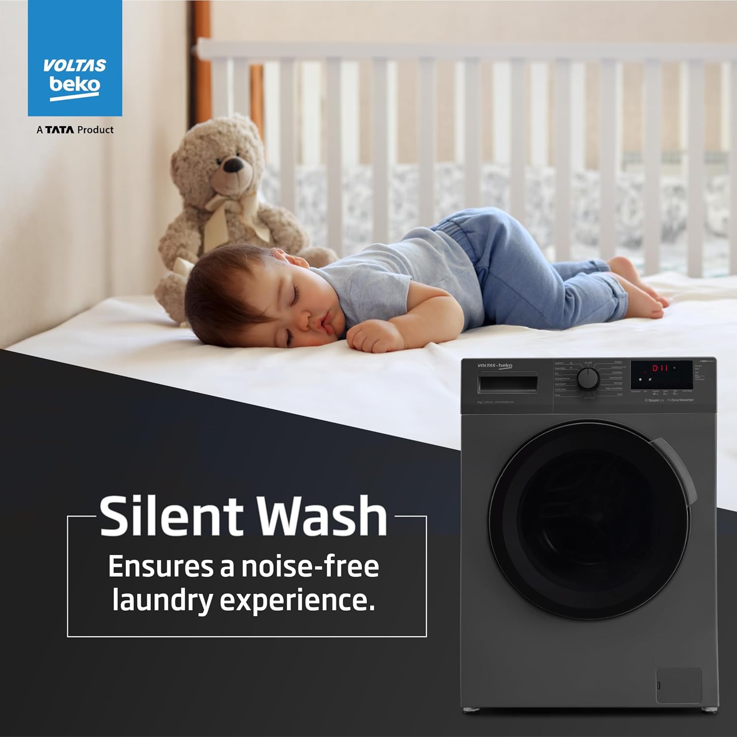 Voltas Beko, A Tata Product 8 Kg 5 Star Inverter Quick wash Fully-Automatic Front Loading Washing Machine (WFL8012B7JVBKA/AXV, Anthracite, In buit Heater/Hygiene steam)